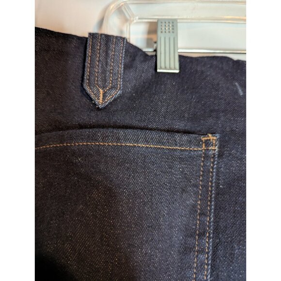 Express 70s Big Flare Mid Rise Dark Wash Jeans Sz 16S Retro Gold Zipper Bell - Picture 7 of 14